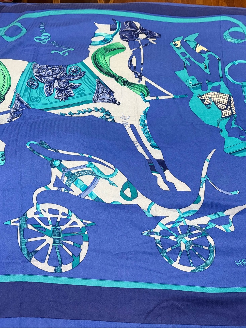 Hermes Blue and Turquoise Carriage & Horse Throw